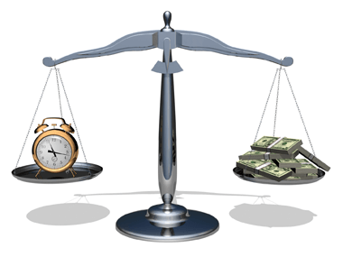 A scale weighing time against money