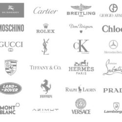 Assortment of logos of luxury brands used to talk about luxury management in SP Jain as one of the top MBA programs