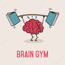 Humorous portrayal of a brain working out using books as weights used in an article suggesting tips for improving reading comprehension for CAT exam