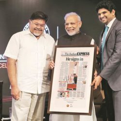 Prime Minister Narendra Modi felicitating the leaders of The Express Group